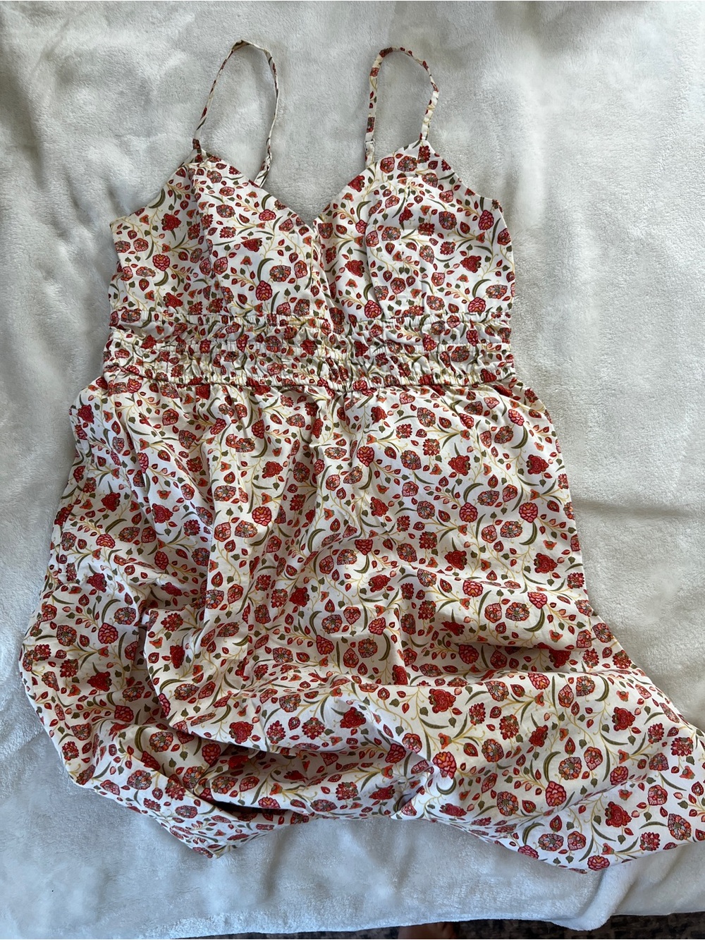 White Floral Sundress with Red Strawberry Print
